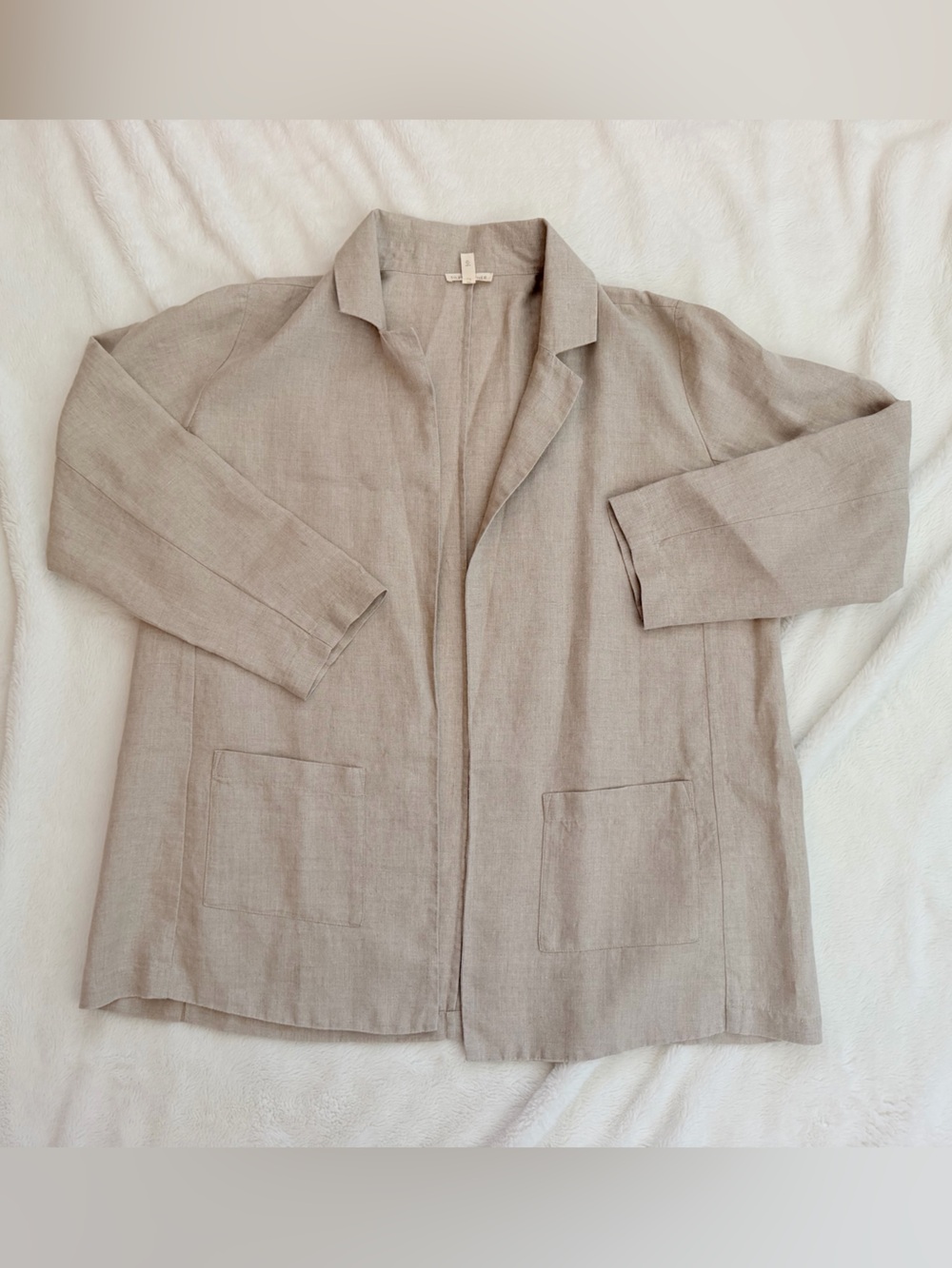 Eileen Fisher Organic Linen Long Blazer Jacket - Color Flax - Size Large - Picture 4 of 14